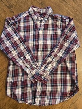 Ralph Lauren BOYS Red & Blue Plaid Cotton Button-Down Shirt